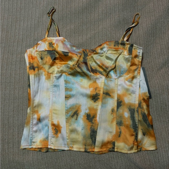 Orange Tie Dye Print Structured Corset Top - Picture 3 of 3